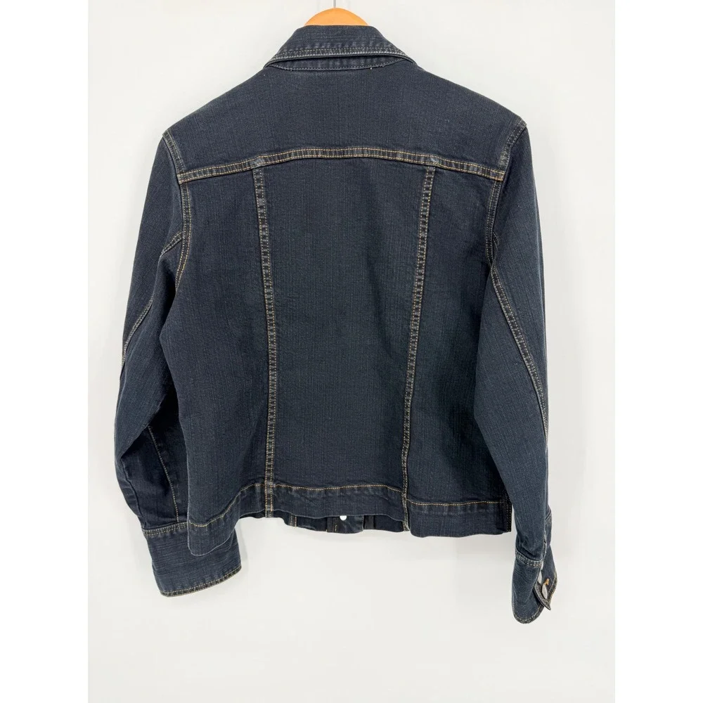 Chicos Platinum Dark Wash Denim Jacket Size 2 Indigo Button Front Stretch Cotton - Picture 2 of 8
